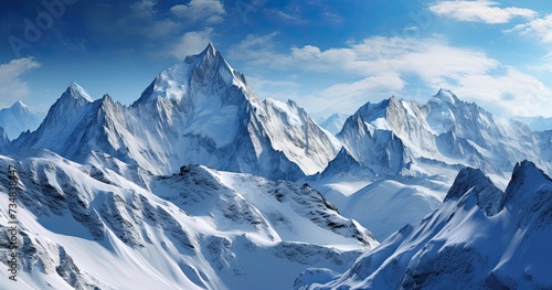 Mountains peaks crowned with snow