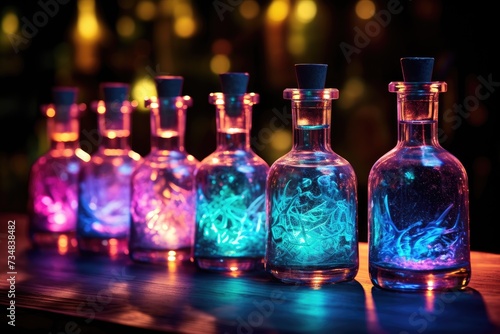 Mystical Potion Bottles Bokeh: Bottles of potions.