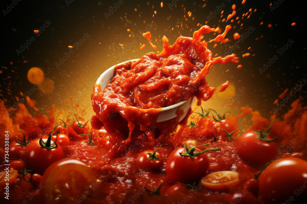 Exquisite Explosion of Tomato Sauce Amidst a Sea of Cherry Tomatoes Exquisite Explosion of Tomato Sauce Amidst a Sea of Cherry Tomatoes