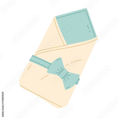 Blanket with bow for newborn baby. Flat vector illustration isolated on white
