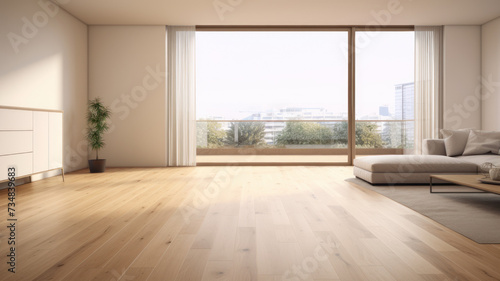 Empty living room with hardwood floor in modern apartment