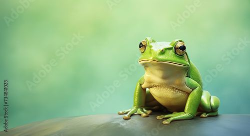 Green frog on the pastel background.