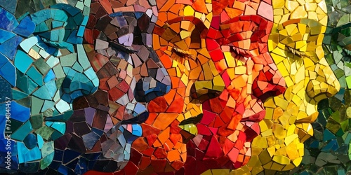 A mosaic of emotions in a variety of vibrant colors forming a mosaic pattern, each piece representing a different facet of mental health and exploration.