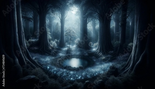 Moonlit Whisper: Enchanted Forest Glade with Luminescent Flora - AI Generated Digital Art