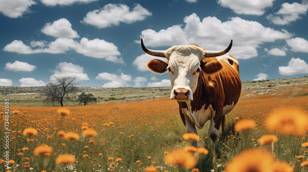 rodeo texas cow - obrazy, fototapety, plakaty 