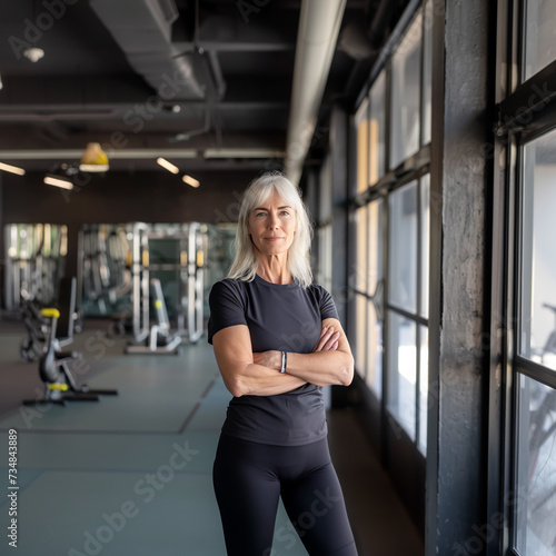 Mature woman standing in a fitness studio