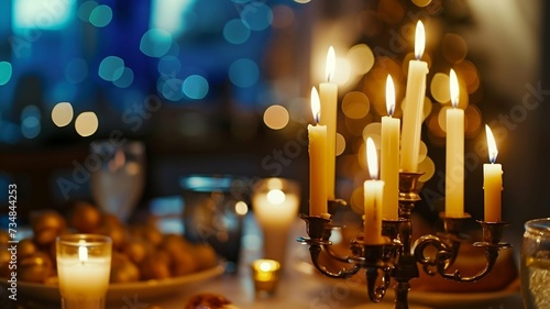 burning candles in church,Elegant Dining Table Set with Candles and Delicious Food 