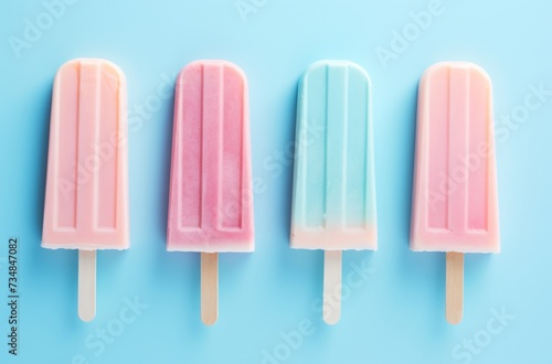  pastel sweet ice lollies are on a pink and blue background