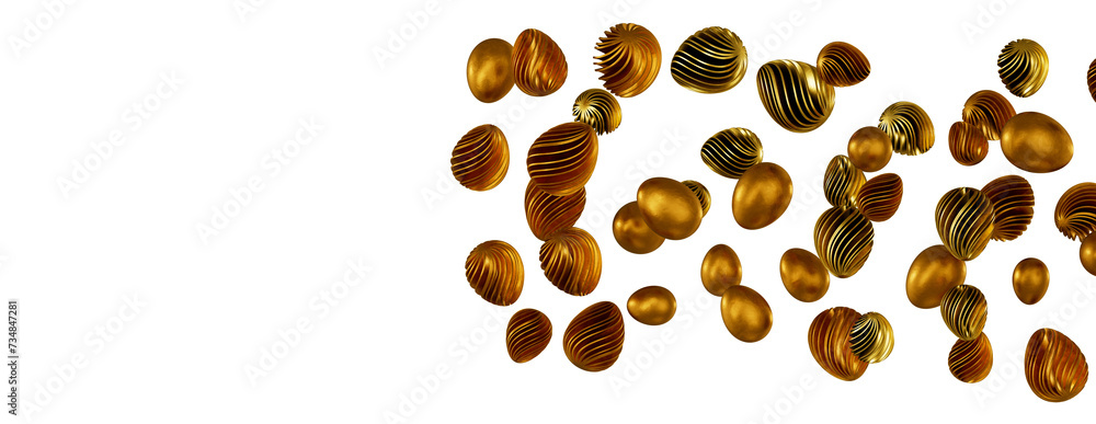Set of different 3D realistic, shiny, golden,