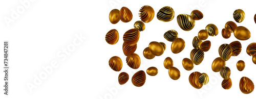 Set of different 3D realistic, shiny, golden,