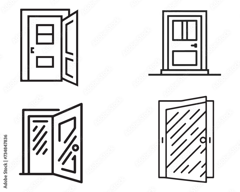 Wooden door set vector on white background stock illustration