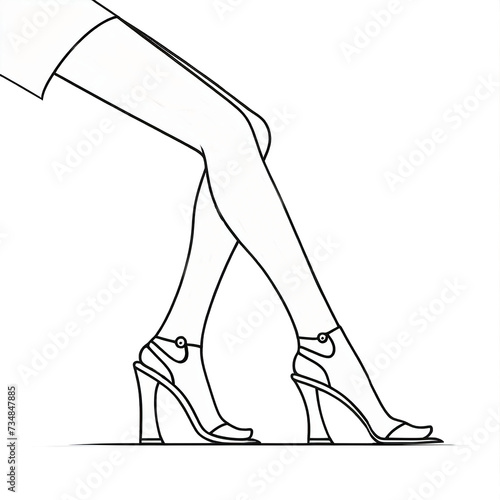 Women's legs in shoes. Sketch. Drawing of legs. Pencil drawing.