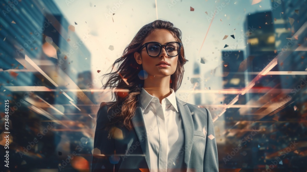 confident young woman in a business suit on the background of office buildings. businesswoman, girl company manager . confident young woman in a business suit on the background of office buildings. businesswoman, girl company manager .