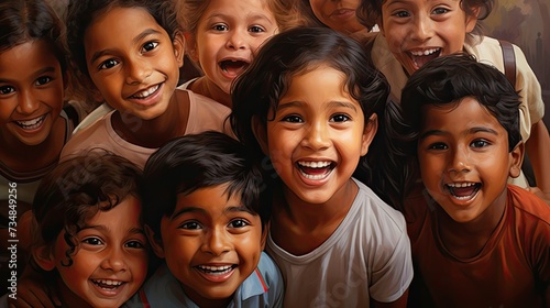 Multiracial group of children smiling. Happy Children's Day.
