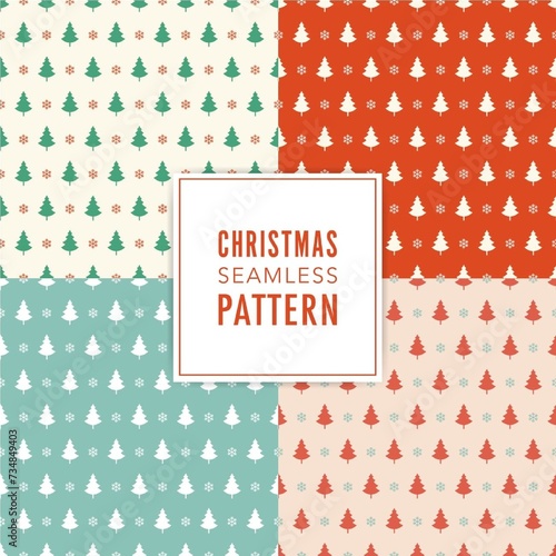 Pack Four Patterns With Christmas Trees Different Colors