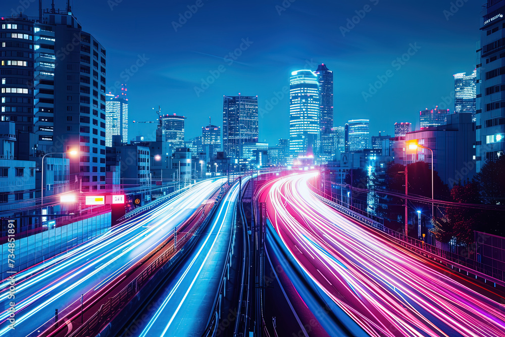 Fototapeta premium Futuristic City - High-Speed Digital Data Trails