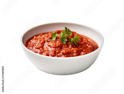 a bowl of red sauce with parsley