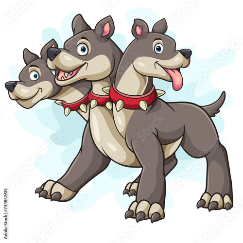 Cartoon Cerberus dog on white background