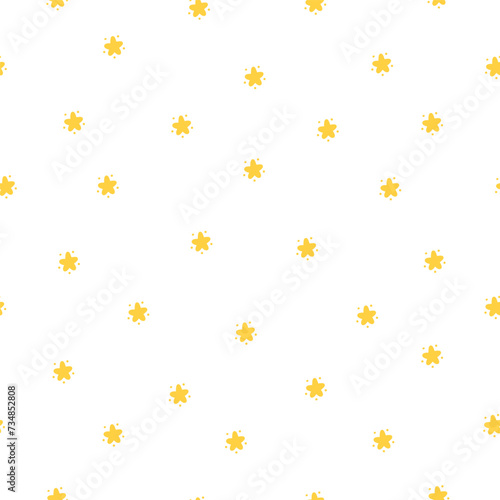 Yellow Star Seamless Cute Pattern. Vector Starry Sky Background. Festive Stars Wallpaper. Holiday and Birthday Party Design.