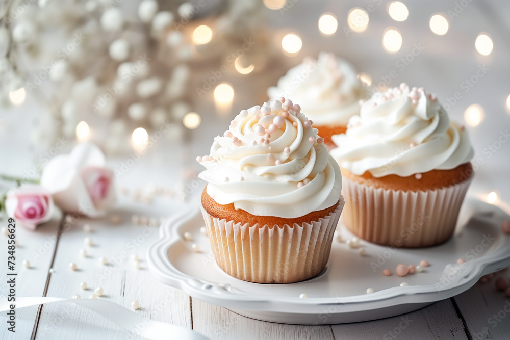 Cupcakes with whipped cream and sprinkles. Cupcakes with whipped cream and sprinkles.