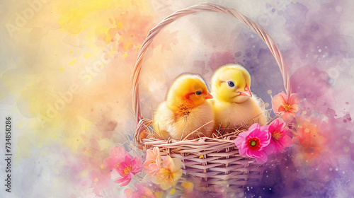 Easter basket with chick photo