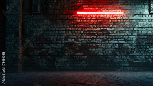 A red neon sign on a brick wall in a dark room