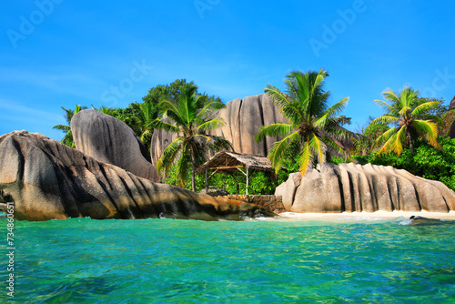 Source d'Argent Beach, Island La Digue, Indian Ocean, Republic of Seychelles, Africa. photo