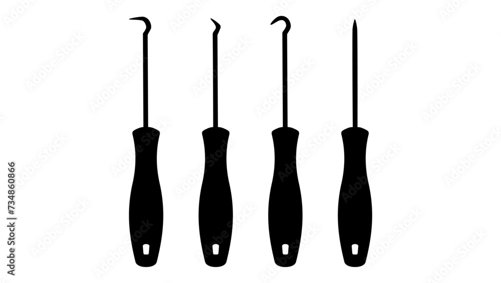 pick and hook Set Car Auto Repair, black isolated silhouette pick and hook Set Car Auto Repair, black isolated silhouette