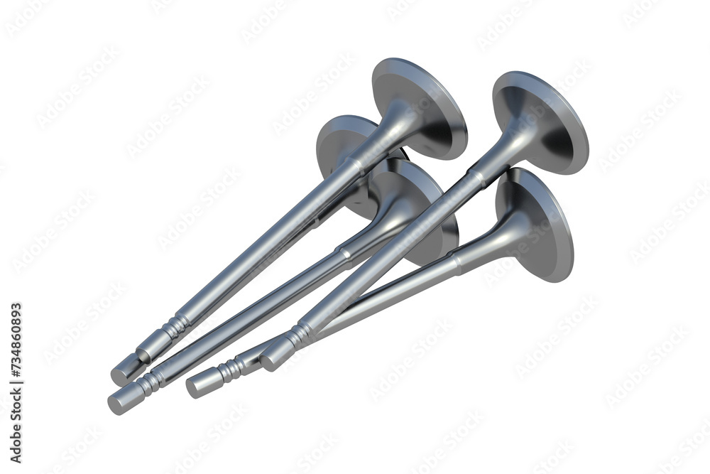 Heap of engine valves isolated on white background. 3d render Heap of engine valves isolated on white background. 3d render