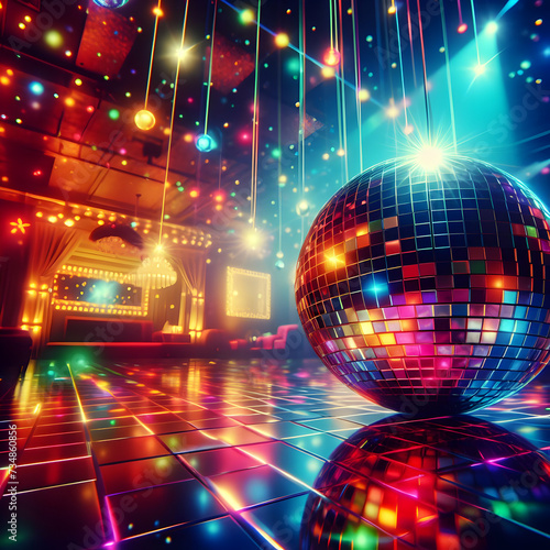 disco ball with lights star party christmas night design illustration ,Ai generated 