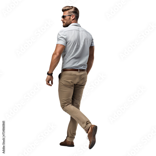 casual modern man walking back view on a trasparent isolated png
