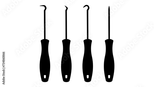 pick and hook Set Car Auto Repair, black isolated silhouette