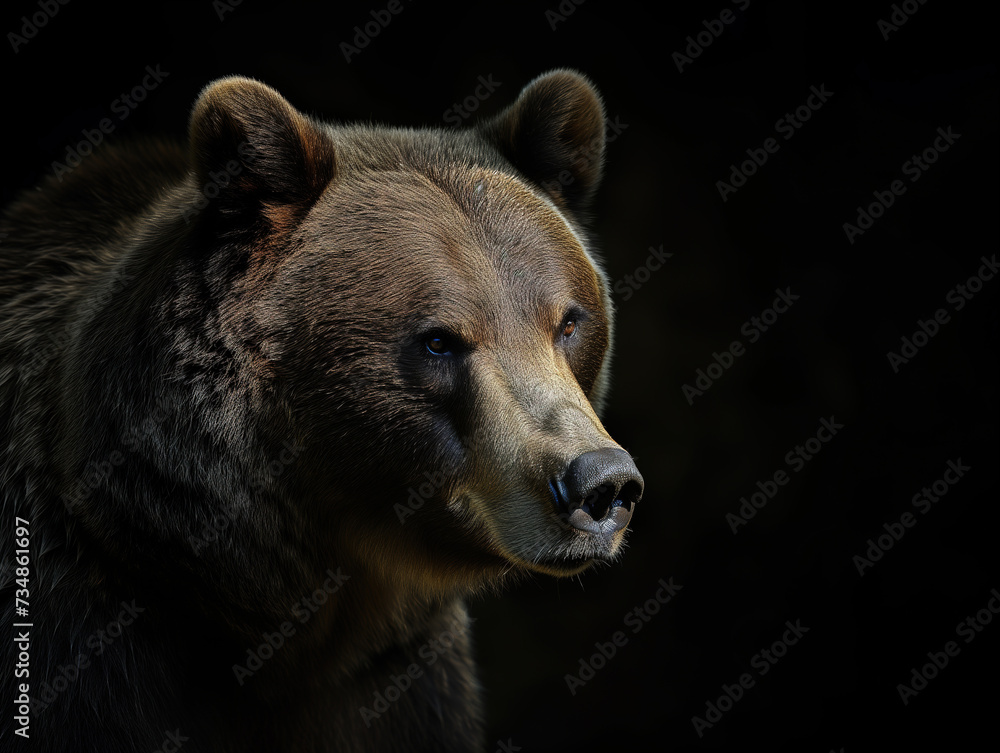 Stunning portrait of a bear, isolated on black background