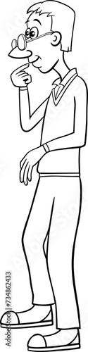 cartoon young man with glasses character coloring page