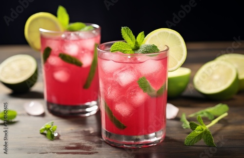 watermelon cocktail using mint and lime slices