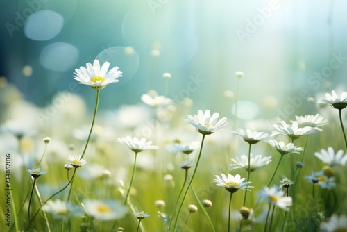 photo of some daisies near the grass and sun rays