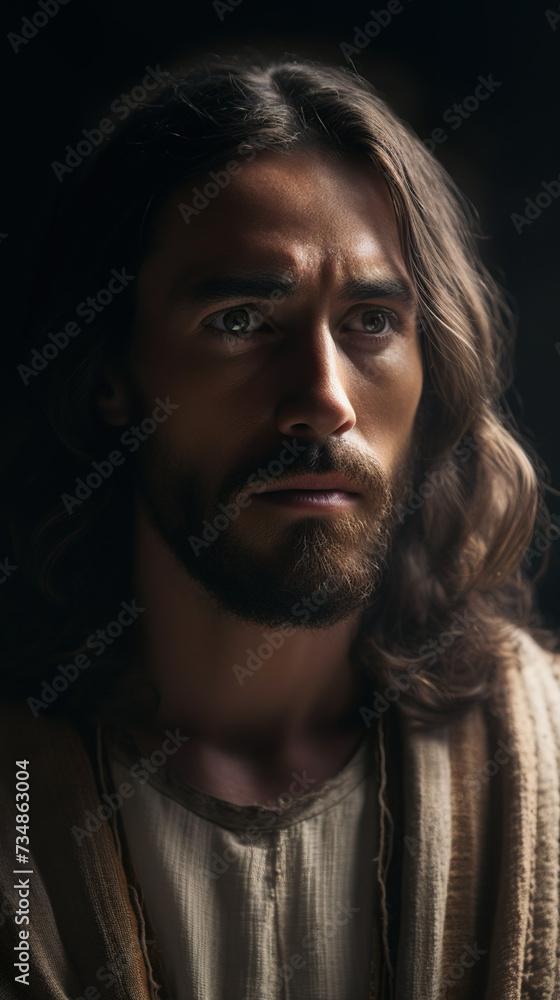 Jesus in a close-up portrait. Young Jesus Christ. Real photography Jesus in a close-up portrait. Young Jesus Christ. Real photography