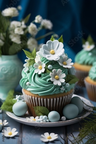 sweet easter cupcakes and a few green and yellow flowers for decorating