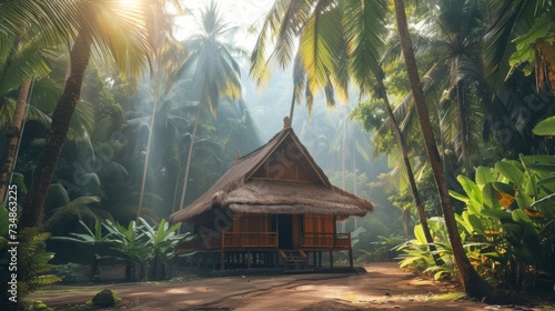 mall rustic hut in the tropical forest in Bali With. photo