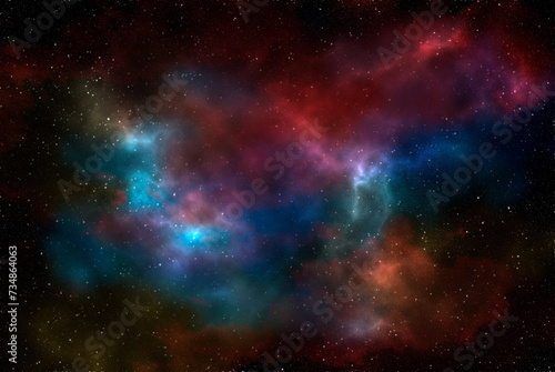 Space background with stardust and shining stars. Realistic cosmos and color nebula. Colorful galaxy. 3d illustration