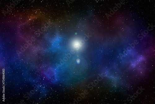 Space background with stardust and shining stars. Realistic cosmos and color nebula. Colorful galaxy. 3d illustration © soso