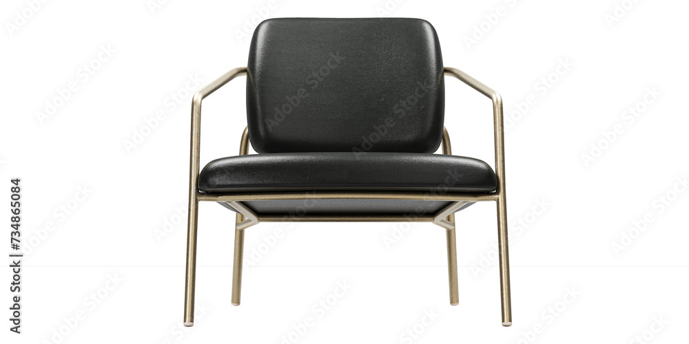 Black leather armchair with gold legs isolated on white background. Furniture collection. Black leather armchair with gold legs isolated on white background. Furniture collection.
