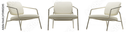 White leather armchair set with gold legs isolated on white background. Furniture collection. 