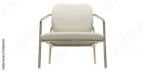 White leather armchair with gold legs isolated on white background. Furniture collection. 