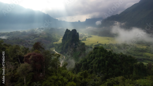 Top view of Beautiful  landscape  at pha Namxay Mountains Vang Vieng  Laos.