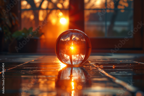 Wallpaper Mural A glass ball illuminated by the last rays of the sun, capturing the beauty of nature and the soft twilight light Torontodigital.ca