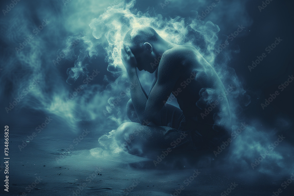 figure of a man in agony, struggle against violence and fear figure of a man in agony, struggle against violence and fear