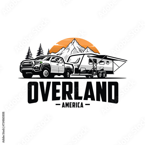 Overland adventure caravan motorhome camping vector art illustration. Best for outdoor automotive tshirt design