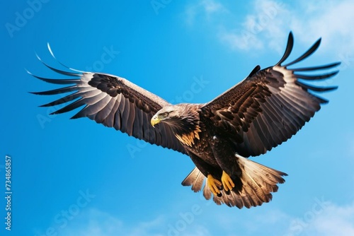 An eagle soaring through a clear blue sky. Generative AI © Amaryllis
