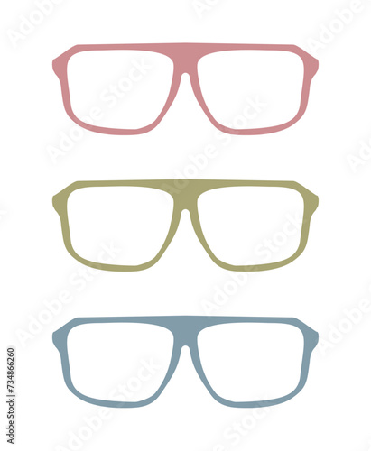 Colorful vector glasses set with pink, green and blue holder object isolated on white background.